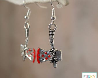 Battle Axe Earrings, Novelty Gothic Horror Silver Jewellery Dangle Earrings