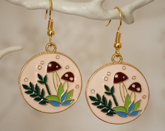 Toadstool Mushroom Earrings, Cute funky floral toadstool mushroom earrings for women