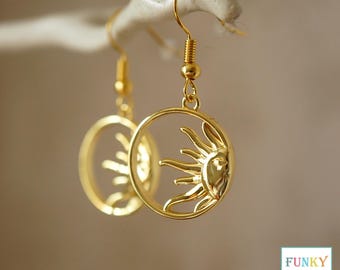 18k Gold Sun Earrings: Celestial Jewellery Dangle Earrings