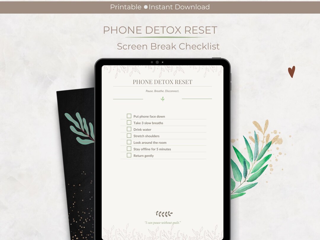 Phone Detox Printable Checklist | Screen Break Reset | Low Overwhelm ...