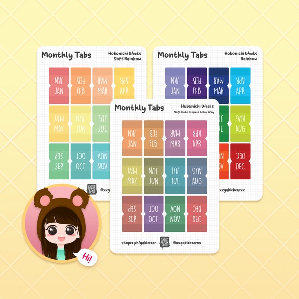 Hobonichi Tabs | Weeks | Monthly Tabs | Planner Sticker | Bullet Journal Sticker | Multi-Color