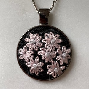 Mini Embroidery Necklace , for ladies Floral Necklace, unique gifts Flower style jewellry,  handmade jewellry For women.