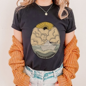 Vintage Sailboat t shirt, Paper cut boat Sailing Shirt, Retro Sail Boat Men, Sailboat Gift, Boat Shirt, Sails Shirt, Sailor Shirt, Navy Tee