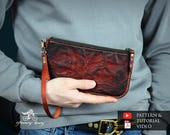 Leather zip clutch pattern - Leather wallet pattern pdf - leather long wallet pattern pdf - leather template pdf - Leather clutch volcano