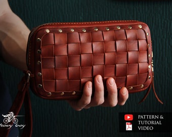 leather woven clutch pattern - leather zip clutch pattern pdf - leather pdf - leather template