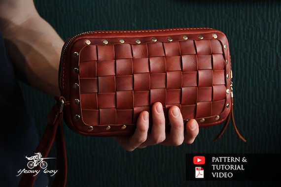 leather woven clutch pattern - leather zip clutch pattern pdf - leather pdf - leather template