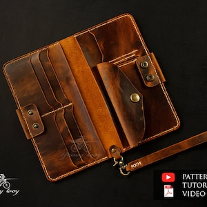 Patrón clutch de cuero - Patrón billetera de cuero - plantilla de cuero - patrones de billetera larga de cuero