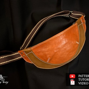 Leather waist bag pattern - leather sling bag pattern - leather cross body bag pattern - leather fanny pack pattern - leather template
