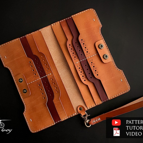 Leather clutch pattern PDF - Leather wallet pattern pdf - leather template - leather long wallet patterns
