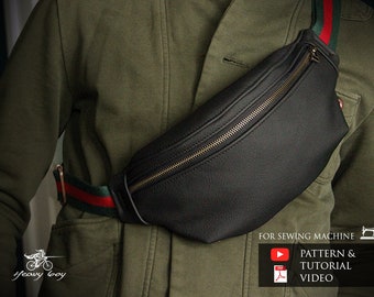 Leather waist bag pattern - leather sling bag pattern - leather cross body bag pattern - leather fanny pack pattern - leather template