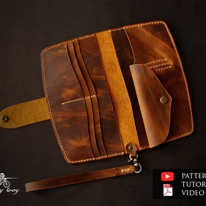 Patrón clutch cuero - Patrón billetera cuero pdf - plantilla cuero - patrones billetera larga cuero - diy cuero