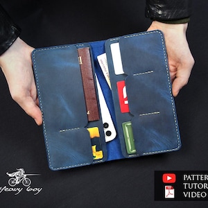 Patrón de cartera de cuero - Patrón de billetera de cuero - Plantilla de cuero - Patrones de billetera larga de cuero - PDF de billetera larga simple