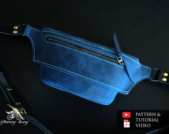 Leather waist bag pattern - leather fanny pack pattern - leather sling bag pattern pdf - leather cross body bag pattern - leather pdf