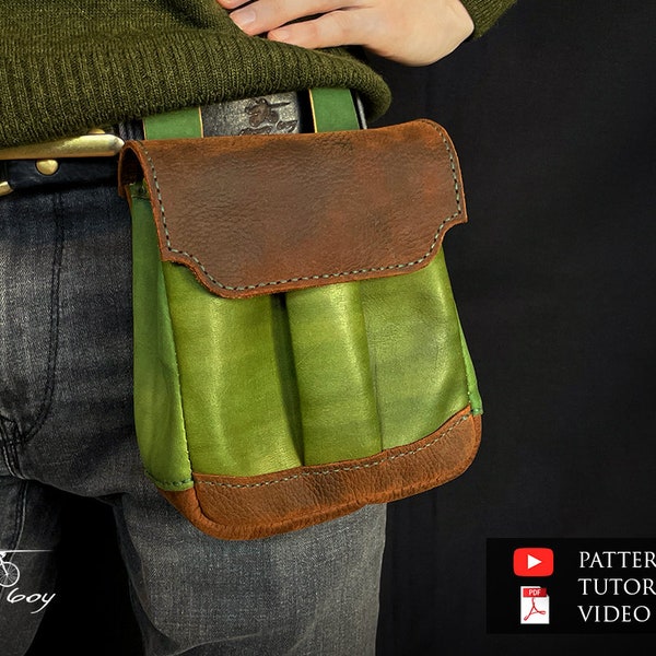 Leather hip bag pattern PDF - leather pouch bag pattern pdf - leather belt bag pattern pdf - leather template - pdf download