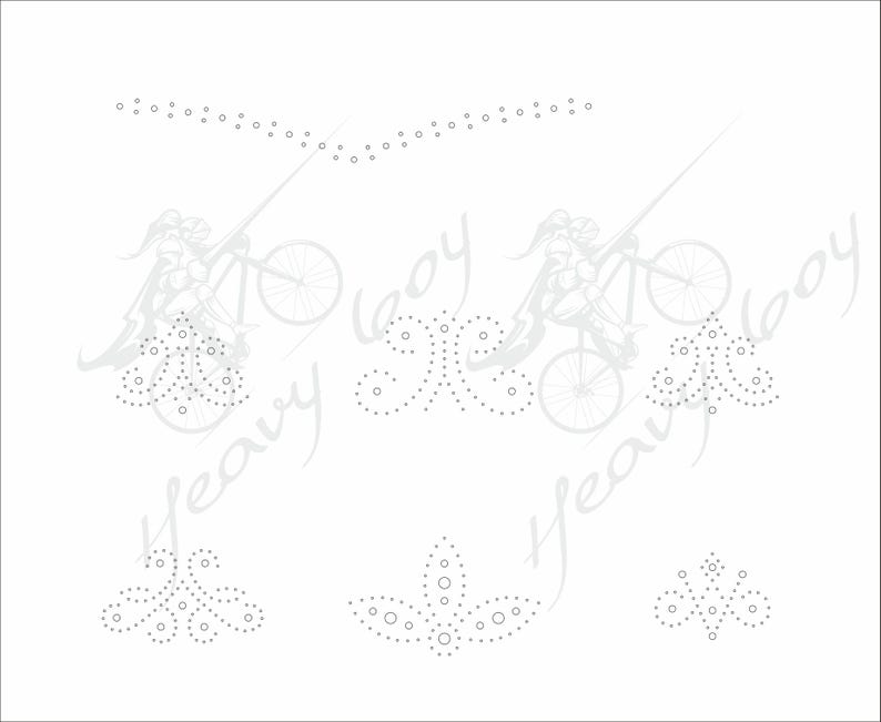 Może przedstawiać: Biały projekt graficzny przedstawiający rowerzystę na rowerze, z dekoracyjnymi wzorami kropek i słowem "Heavy Boy" w czcionce skryptowej. Projekt jest powt&oacute;rzony wielokrotnie.
