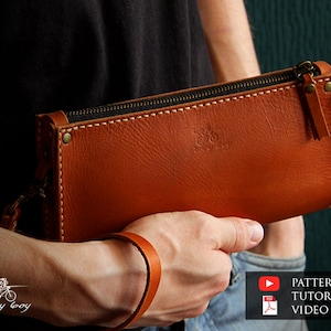 Leather Zip Clutch Etsy