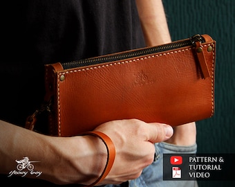 Leather zip clutch pattern - Leather wallet pattern pdf - leather long wallet pattern pdf - leather template pdf