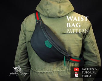 Leather waist bag pattern - leather sling bag pattern pdf - leather bag pattern pdf - leather fanny pack pattern - cross body bag pdf