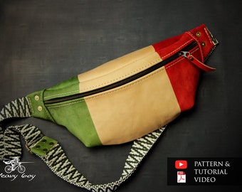 Leather waist bag pattern - leather sling bag pattern pdf - leather cross body bag pattern - leather fanny pack pattern - leather pdf