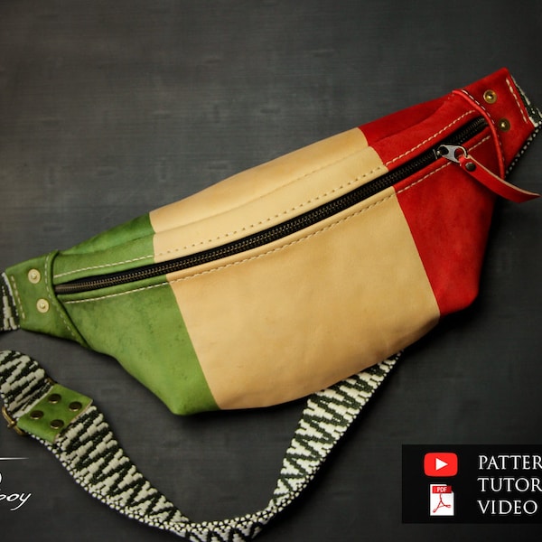 Leather waist bag pattern PDF - leather sling bag pattern pdf - leather cross body bag pattern - leather fanny pack pattern - leather pdf