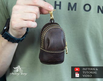 leather tiny backpack pattern - leather key holder pattern - key case pattern pdf - - leather template - Leather DIY - zip holder