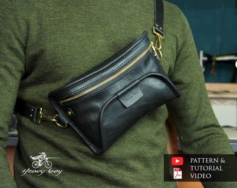 Leather waist bag pattern - leather sling bag pattern pdf - leather bag pattern pdf - leather fanny pack pattern - cross body bag pdf