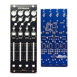 May include: Two circuit boards, one black and one blue. The black board has the text "CVMod4" and "CH1, CH2, CH3, CH4". The blue board has the text "AVALON HARMONICS CVMod v1.2". Both boards have various electronic components.