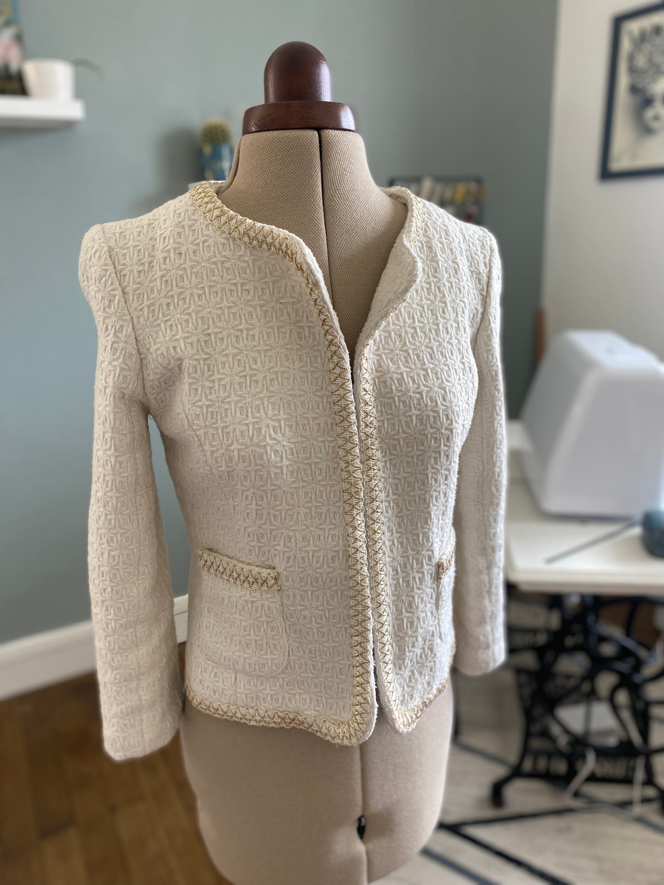 Roman Gold Buttoned Double Breasted Tweed Jacket