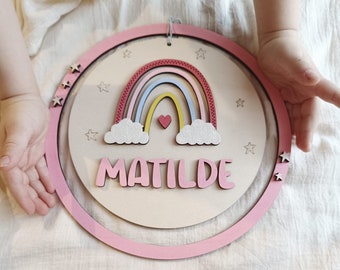 Idea regalo personalizzato per nascita bimba, fiocco nascita arcobaleno legno, decorazione camera bambina, primo regalo per baby shower