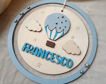 Idea regalo personalizzato per nascita bimbo, fiocco nascita mongolfiera legno, decorazione camera bambino, primo regalo per baby shower