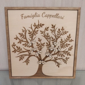 Decorazione famiglia albero genealogico in legno quadro personalizzato ricordi, idea regalo artigianale originale incisione nomi figli nonni immagine 9