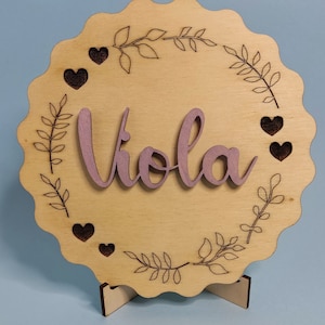 Idea regalo personalizzata in legno targa nome bambino compleanno, regalo originale dedica, decorazione cornice allestimento compleanno