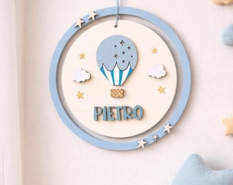 Idea regalo personalizzato per nascita bimbo, fiocco nascita mongolfiera legno natale, decorazione camera bambino, primo regalo babyshower