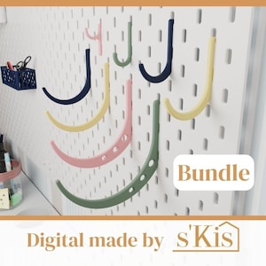 May include: A bundle of six colourful plastic hooks in various shapes and sizes. The hooks are mounted on a white pegboard with a grid pattern. The text "Bundle" is visible in the lower right corner of the image.