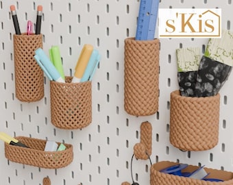 SKADIS containers and hooks in boho basket weave design in 2 versions, coarse and fine as STL file for the 3D printer