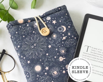 Celestial Padded Kindle Sleeve made from cotton, fabric e-reader bag, Bookish Gifts, book lover, book accessories, witchy Kindle cover
