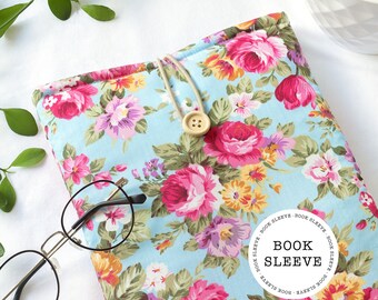 Padded Book Sleeve made from cotton, fabric book bag, Bookish Gifts, book lover, book accessories, floral book cover, Rose booksleeve