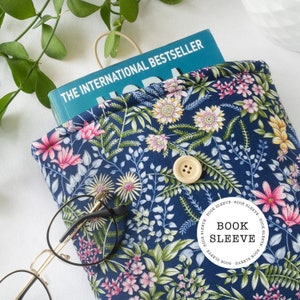 Floral Padded Book Sleeve made from cotton, fabric book bag, Bookish Gifts, book lover, book accessories, flowery book cover