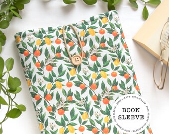 Orange and Lemon Padded Book Sleeve made from cotton, fabric book bag, Bookish Gifts, book lover, book accessories