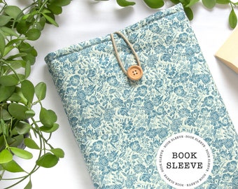 Ditsy Floral Blue Padded Book Sleeve made from cotton, fabric book bag, Bookish Gifts, book lover, book accessories, spring booksleeve