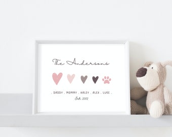 Custom Family Name Heart Print, Personalized Wall Art (PDF)