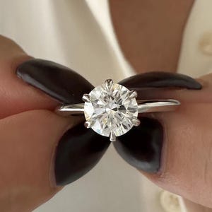 2 Carat Round Brilliant Solitaire Ring in White Gold / Platinum 6 Prongs Engagement Ring / Knife Edge 1.5MM Thin Classic Diamond Ring
