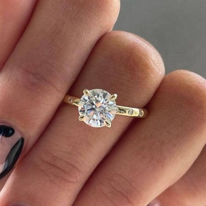 1.50Ct Round Cut Moissanite Diamond Engagement Ring | 10/14/18K Gold Minimalist Wedding Ring | Solitaire Anniversary Ring For Her