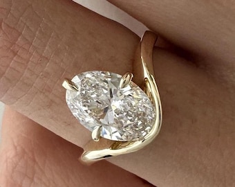 2ct Oval Lab Grown Diamond Solitaire Ring: 14k/18k Gold Nesting Band