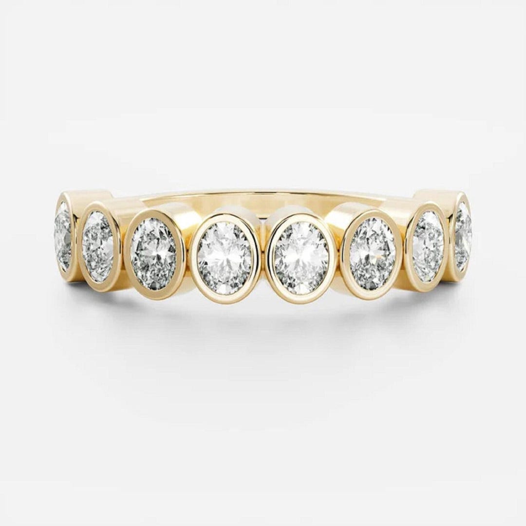 14k Solid Yellow Gold Oval Cut Wedding Band-1.2 TC Oval Cut Moissanite ...