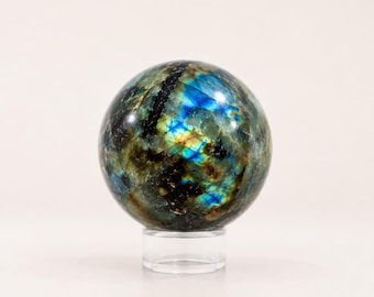 Natural Labradorite Stone Sphere, Iridescent Crystal Decor, Modern Home Accent, Healing Energy Ball Gift