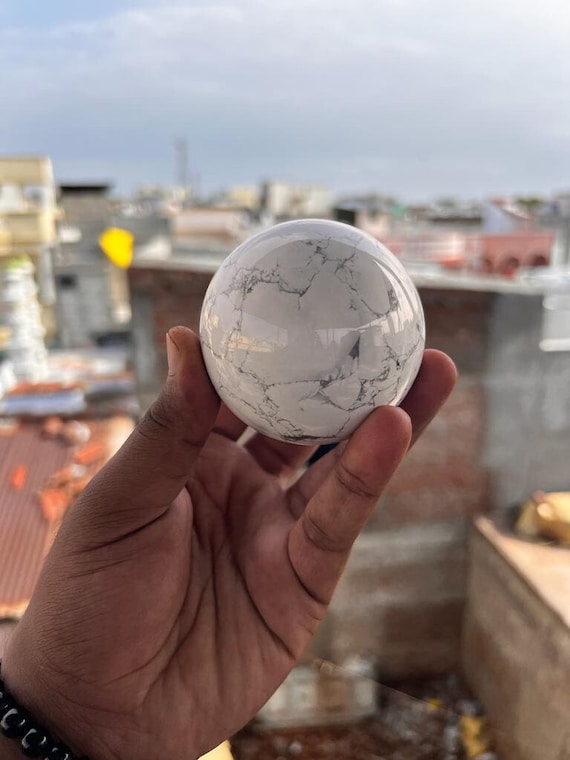 60mm White Howlite Sphere | Polished Crystal Healing Stone, Home Decor
