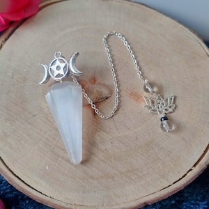 Selenite Lotus Pendulum: Moon Star Divining Crystal