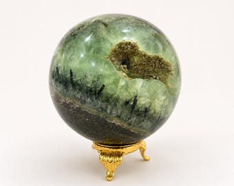 Natural Prehnite Druzy Sphere Crystal Ball | Green Healing Stone Meditation Decor (85MM)