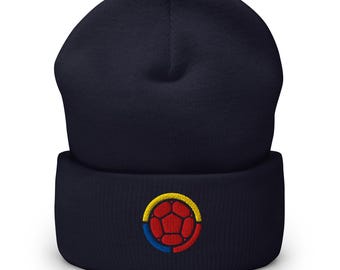 Gorro de fútbol con puño bordado y diseño minimalista de la Copa Mundial de Colombia